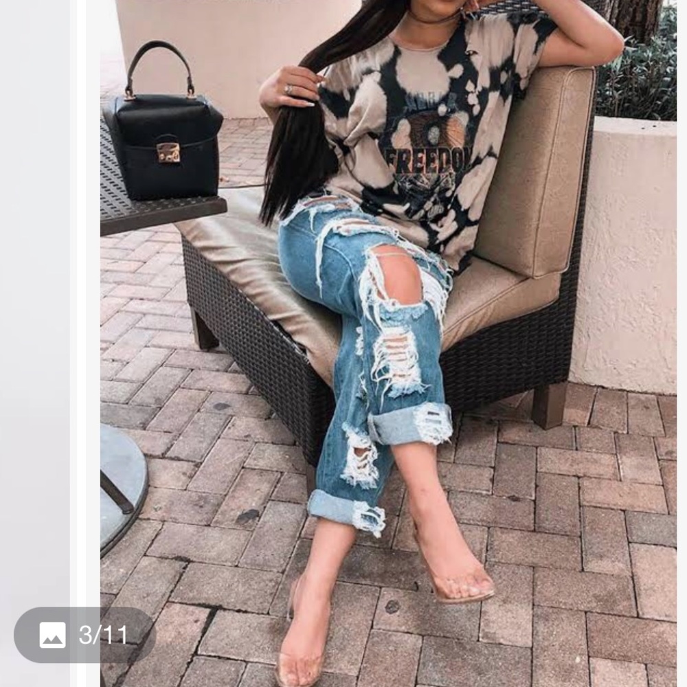 Fashion Nova High-waisted Boyfriend Jeans Ripped - Picture 1 of 4
